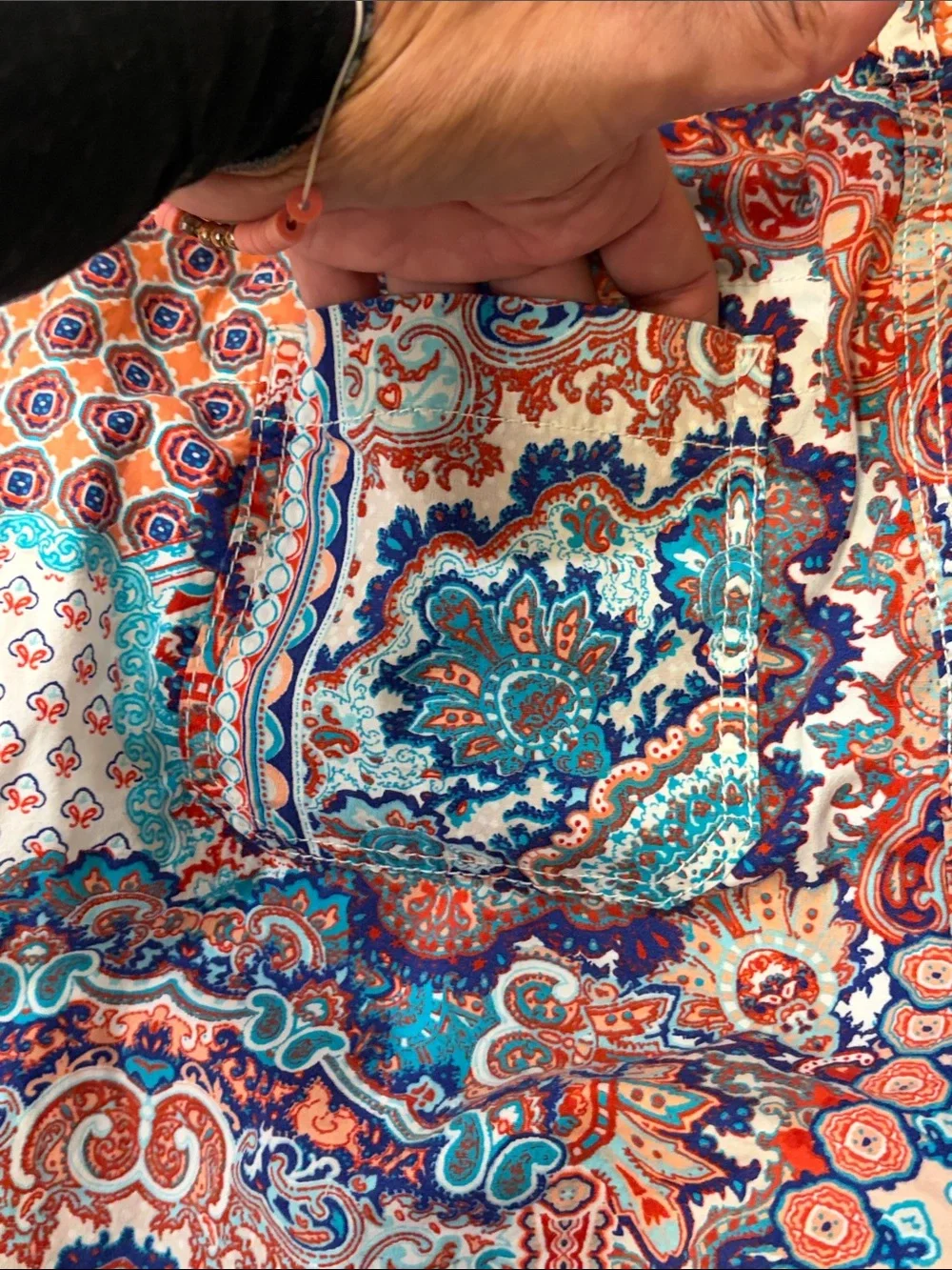 Chico's Coral & Teal Patchwork Print Bermuda Shorts